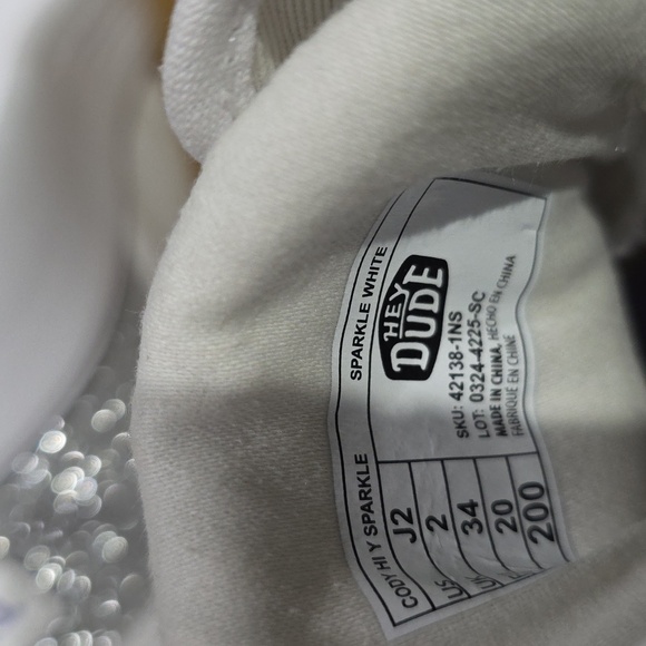 Hey Dude Youth Cody Hi Sparkle White Canvas Ankle Boots - Picture 7 of 8